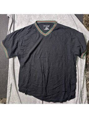 Evolution In Design Mens 5XL Black V Neck T Shirt Green Red Stripe Ringer